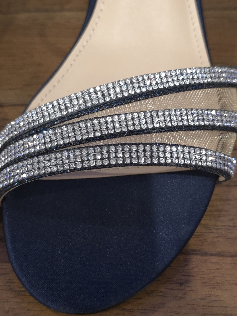 Nina Navy Block Heel Sandals with Crystal Straps - Picture 7 of 8